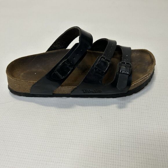 Birkis Florida Black Patent Leather Triple Strap Slide Sandals Women Size 7 EU38 - Picture 5 of 13